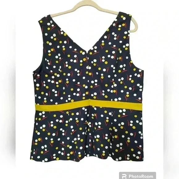 Boden Shirt Women's 16 Blue Sinead V-Neck Sleeveless Peplum Top Navy Polka Dot - Picture 3 of 4